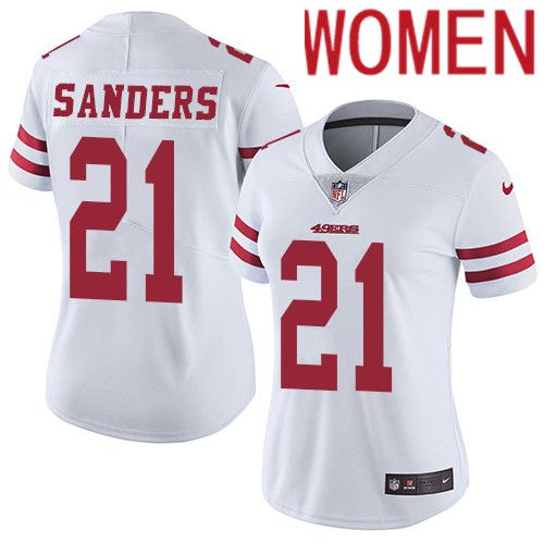 Women San Francisco 49ers #21 Deion Sanders Nike White Vapor Limited NFL Jersey->women nfl jersey->Women Jersey